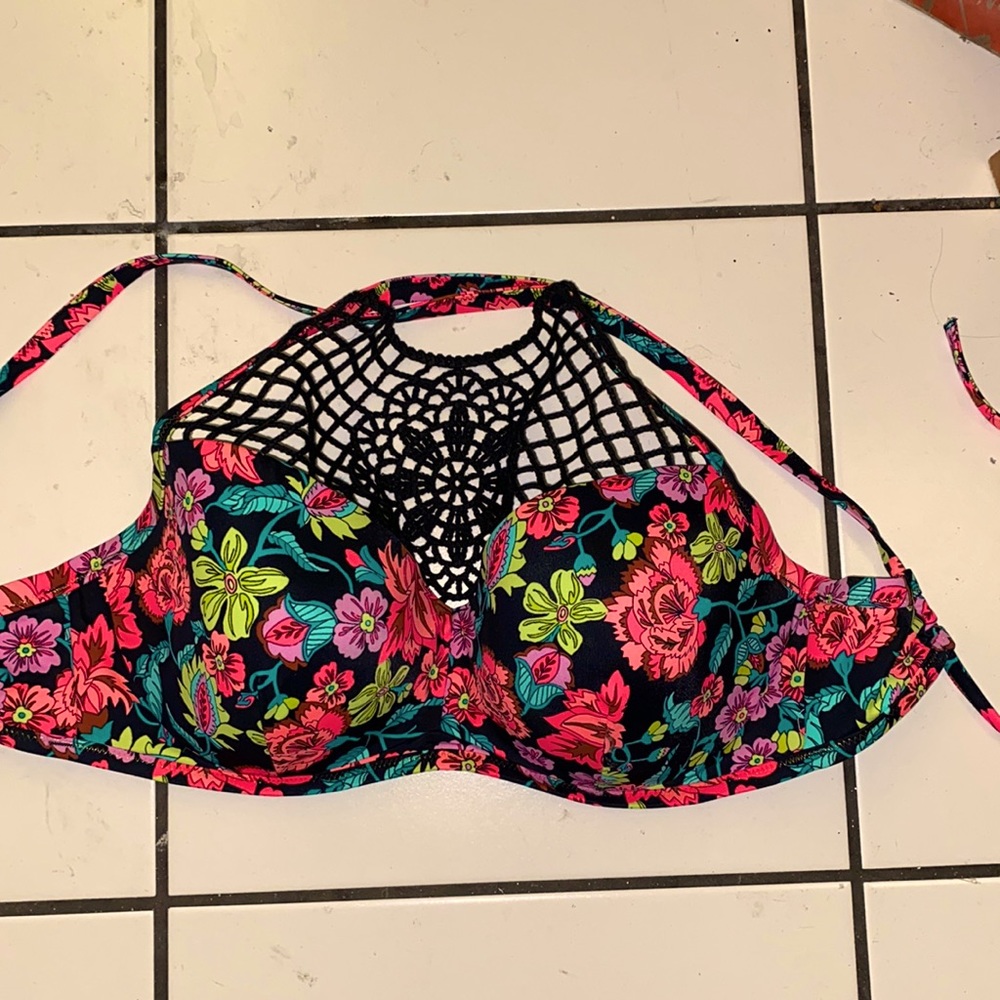 Multicolored crochet style bikini top